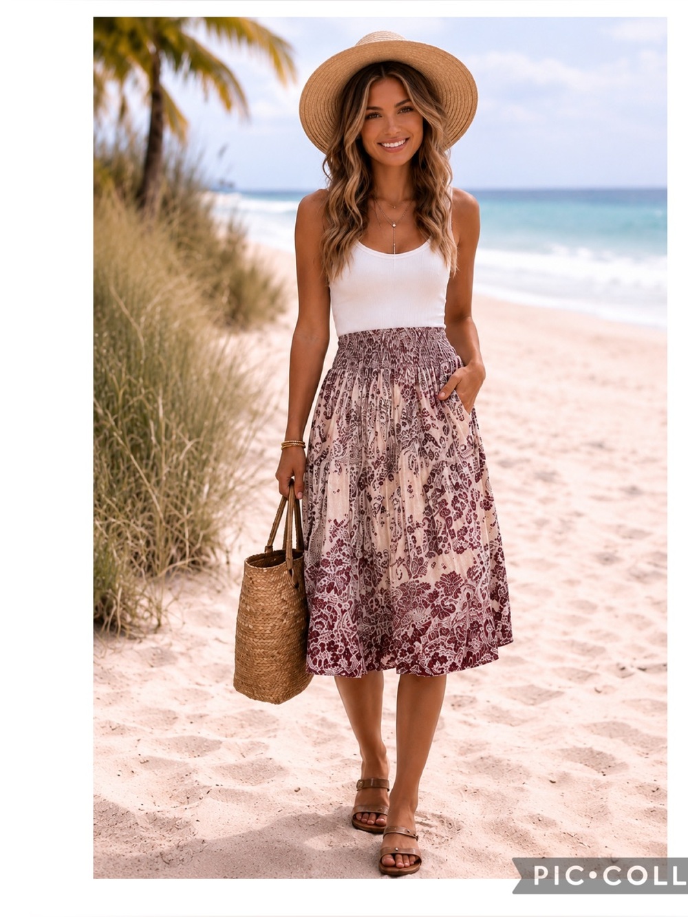 YOUNG FASHION RAYON MADE IN INDONESIA SMOCK WAIST RAW EDGE ASYMMETRICAL SKIRT